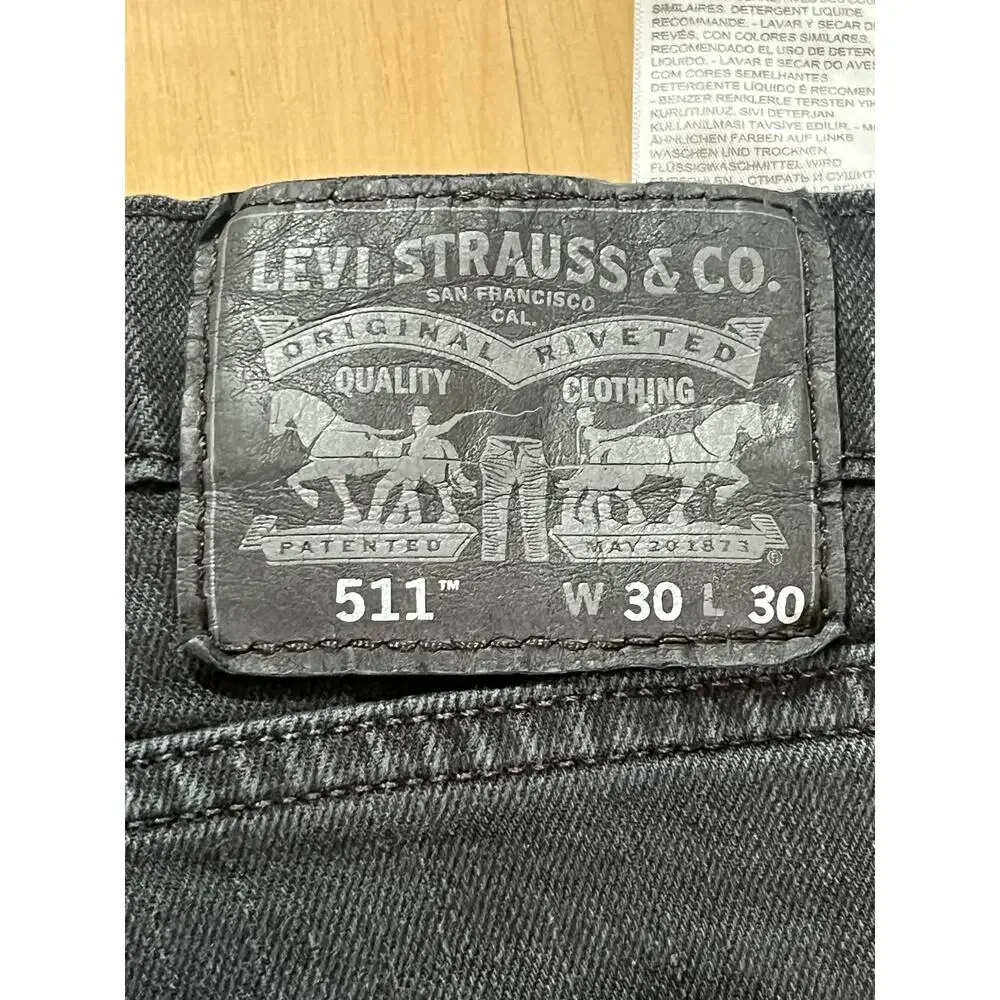 Levi Strauss & Co 511 Mens Slim Fit Black Denim Jeans Size 30x30